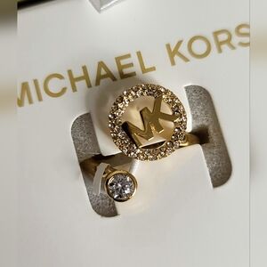 Michael Kors Gold Tone Crystal Pave Ring Size 7